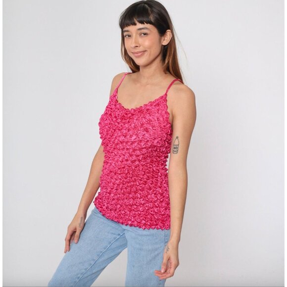 Shirred Coral Pink Sleeveless Tank Top For Girls womens one size fits most - Picture 2 of 2